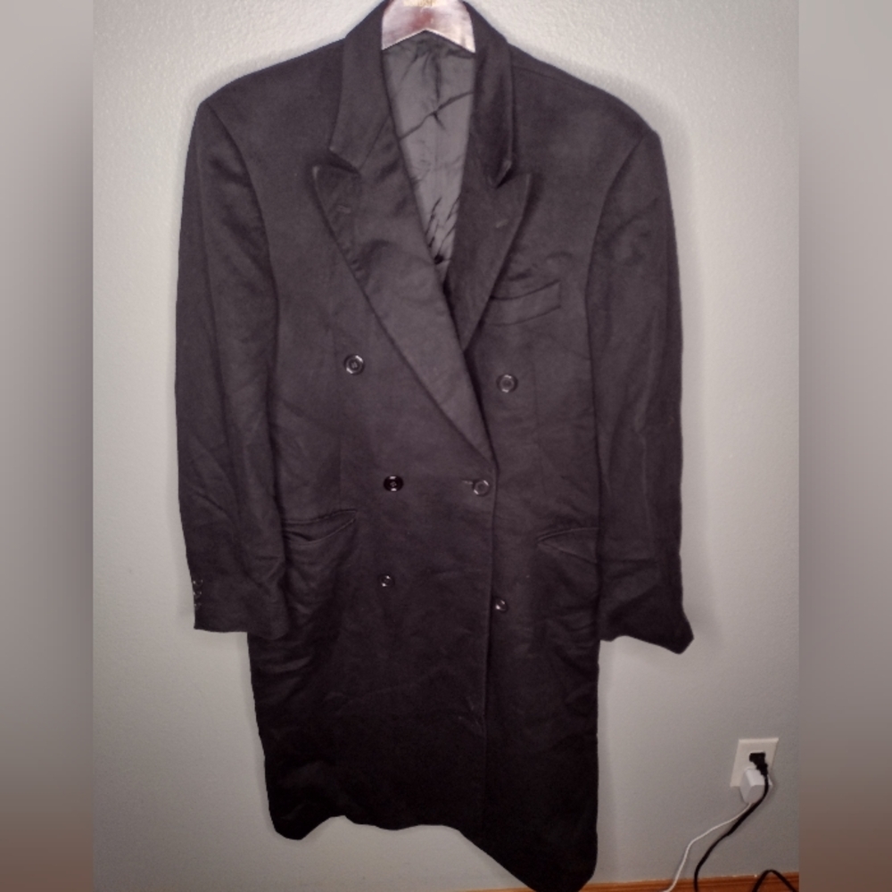 Burberry London Mens 100% Cashmere Overcoat Black Coat 40 Regular Peacoat